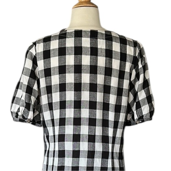 LOFT Gingham Linen Blend Button Up Dress Black White Preppy Girly Casual Size 10 - Picture 9 of 16
